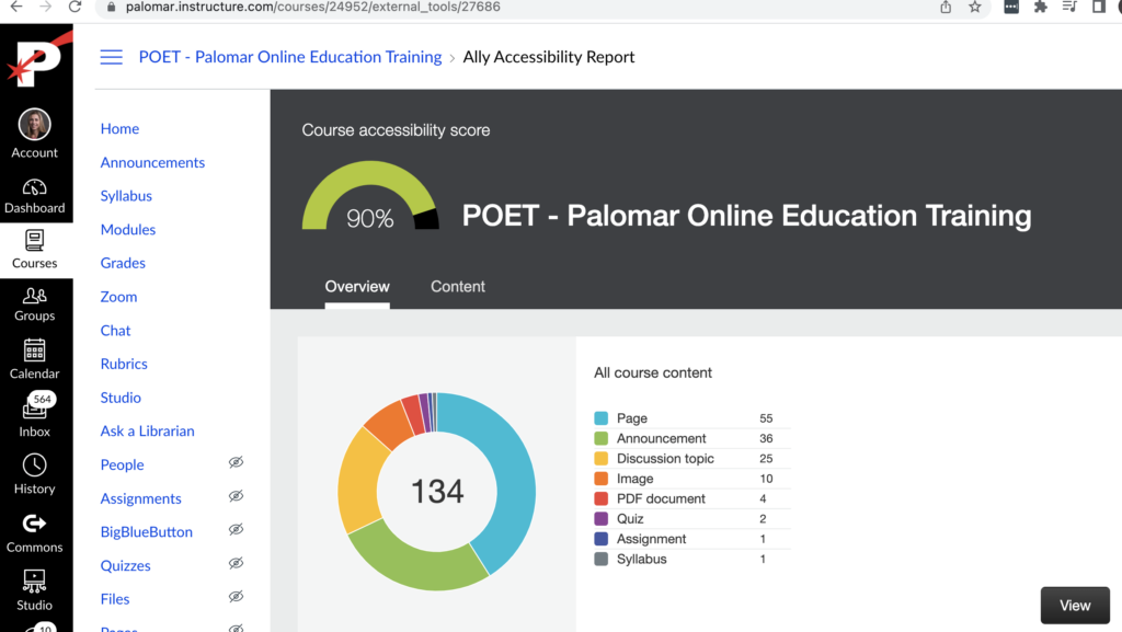 This page shows a screenshot of the Ally accessibility rating for POET, which is at 90 percent.