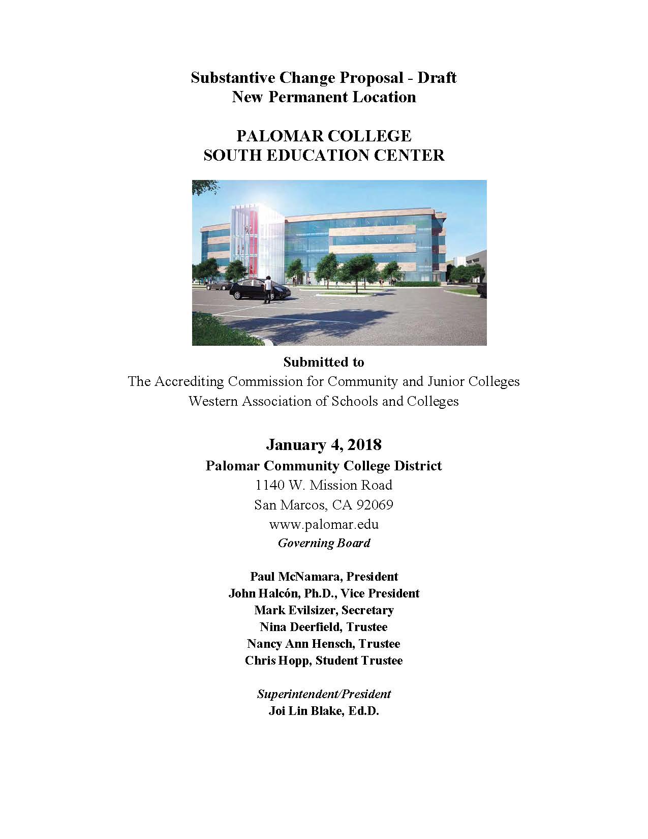 Rancho Bernardo Substantive Change Report Cover 