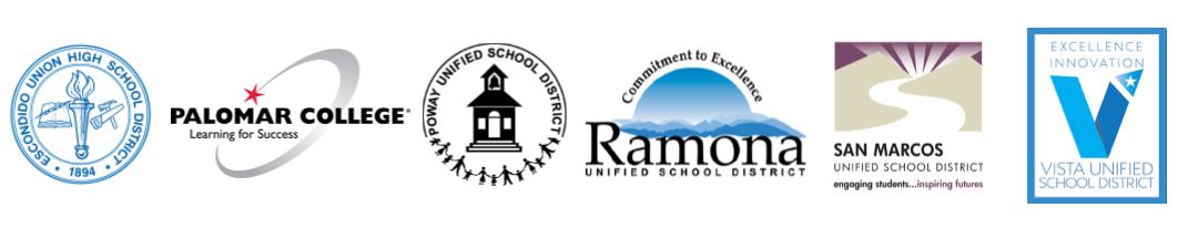 Logos for EUHSD, Palomar College, Ramona USD, SMUSD, and VUSD