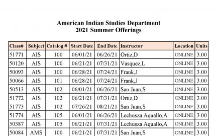 Summer 2021 AIS department offerings