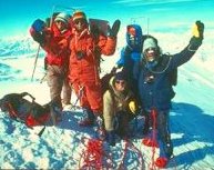 photo of climbers at the peak of the snow covered Mt. Logan, Yukon Territory, Canada (19,850 feet altitude)