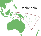 map of the Southwest Pacific Ocean with the islands of Melanesia highlighted