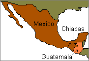 map of Guatemala and Mexico highlighting Chiapas
