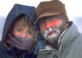 photo of a woman and a man wearing heavy, will insulated clothing to protect them in a sub-freezing environment