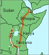 Map of the Great Rift Valley system in East Africa