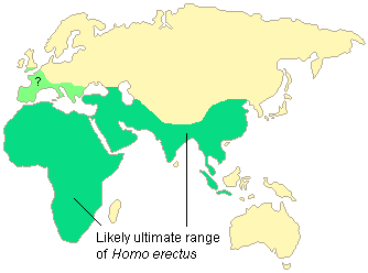 Map of the likely Ultimate Range of Homo erectus with the Lake Turkana Region of East Africa highlighted