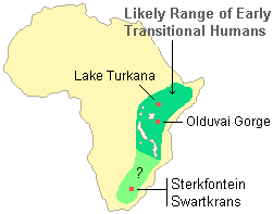 map of the likely Homo habilis geographic range