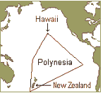 map of the Pacific Ocean with Hawaii, New Zealand, and Polynesia highlighted