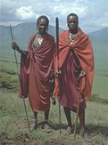 Photo of two East African pastoralist men with their spears