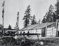 Photo of a Northwest Coast settlement of aquatic foragers in the late 19th century