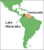 map of Venezuela highlighting Lake Maracaibo in Venezuela