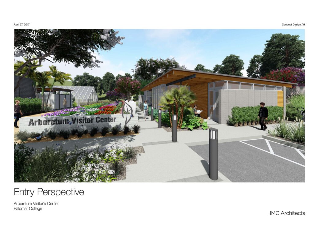 An artist's rendering of the proposed Arboretum Visitor's Center, entry view