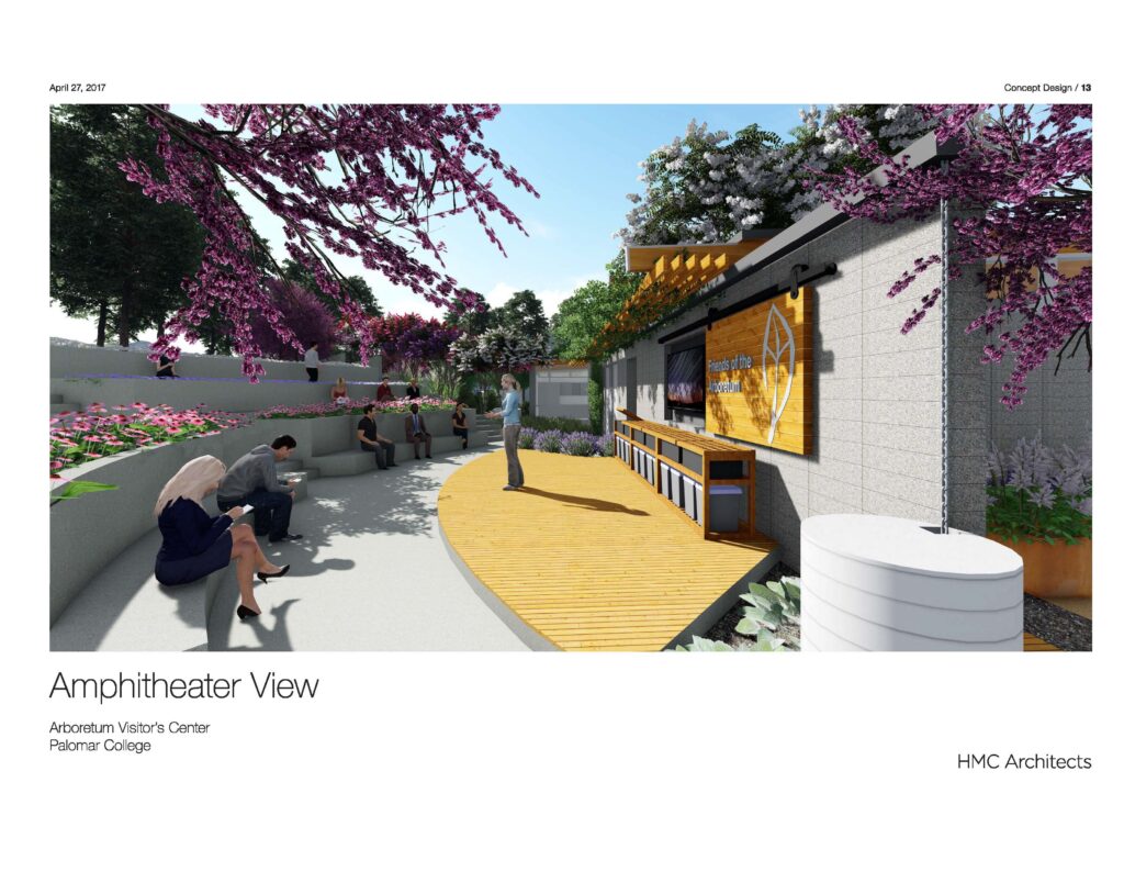 An artist's rendering of the proposed Arboretum Visitor's Center, amphitheater view