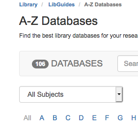 screenshot of database page of Palomar College Library Database page