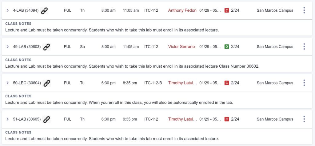 Auto Classes Schedule