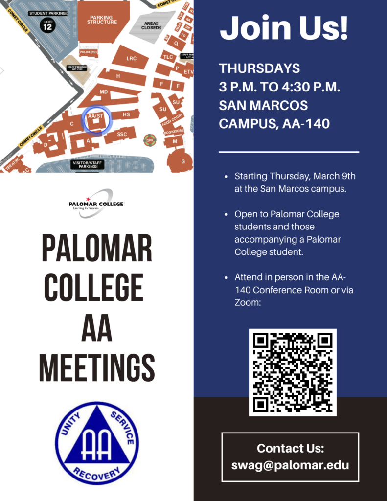 Palomar College AA Meeting Events Calendar