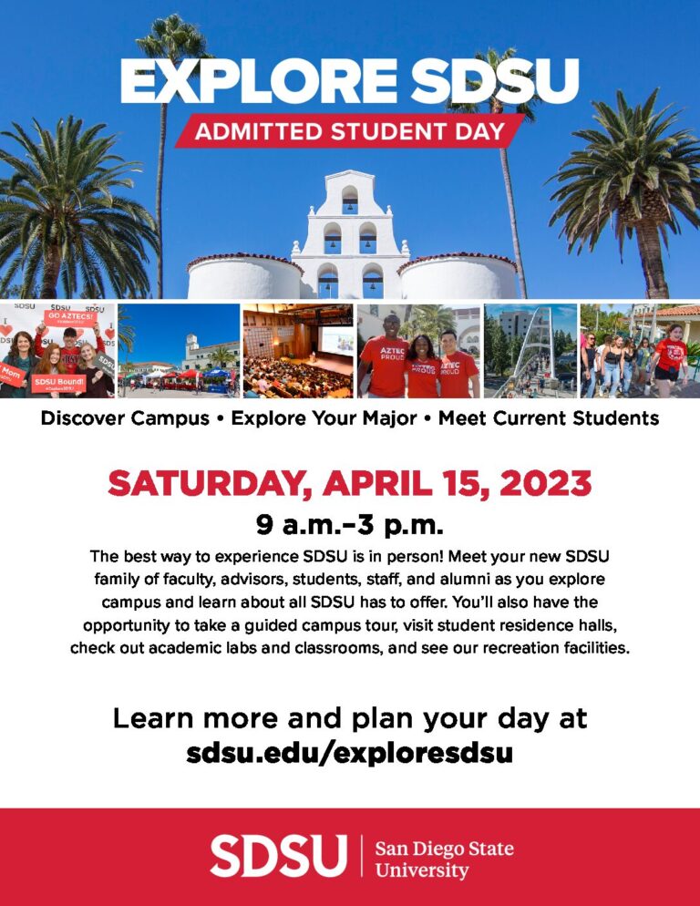 Explore SDSU Admitted Student Day Events Calendar