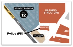 A closeup on the map area of the Palomar Police Department and Lot 12