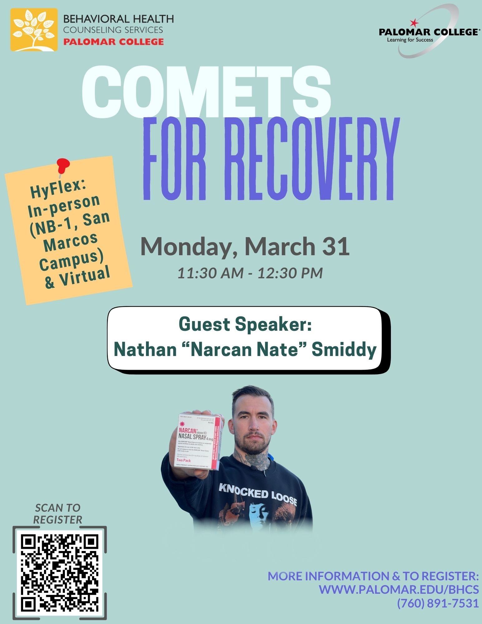 Comets for Recovery featuring Narcan Nate on 3/31/25 at 11:30am in NB-1