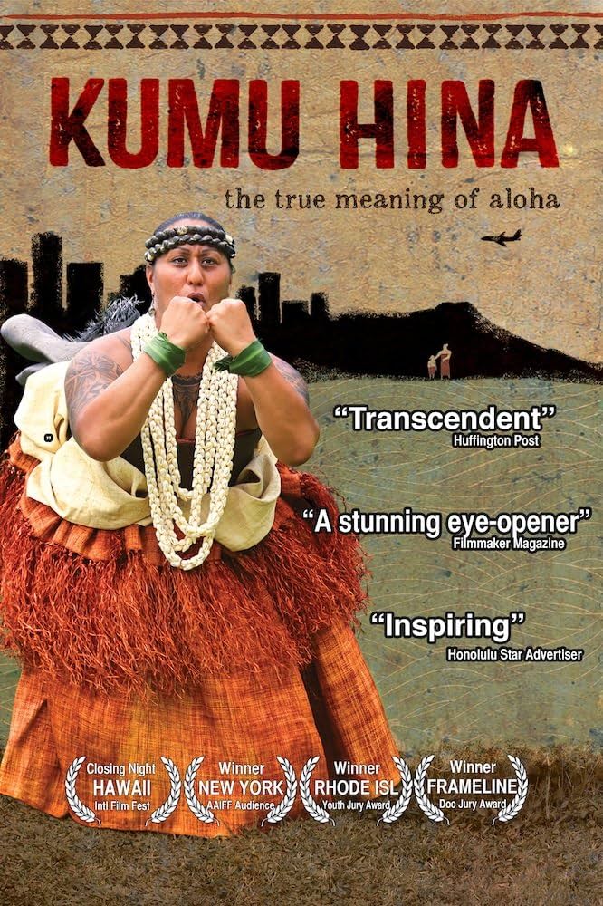 Image of Kumu Hina dancing traditional Hawaiian dance. Words descripting the movie include transcendent, a stunning eye-opener, and inspiring.