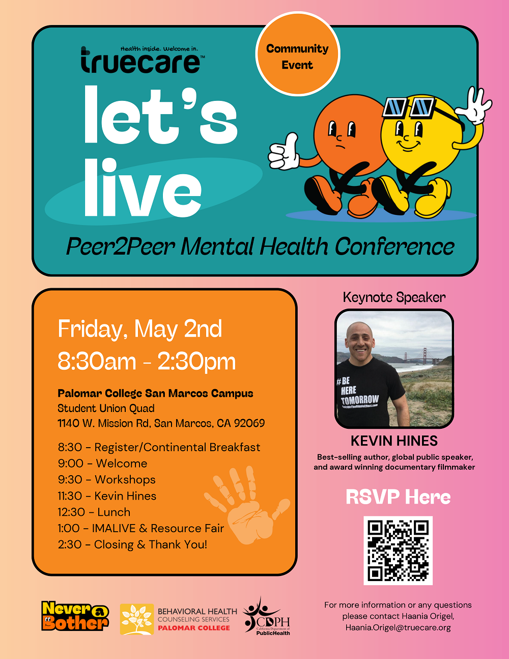 Let's Live Mental Health Conference is taking place on Friday, May 2nd 8:30am to 2:30pm featuring guest speaker Kevin Hines.