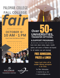 2026 Fall College Fair; 10/6/2026; 10am-1pm; Clock Tower Lawn; 50+ University Representatives