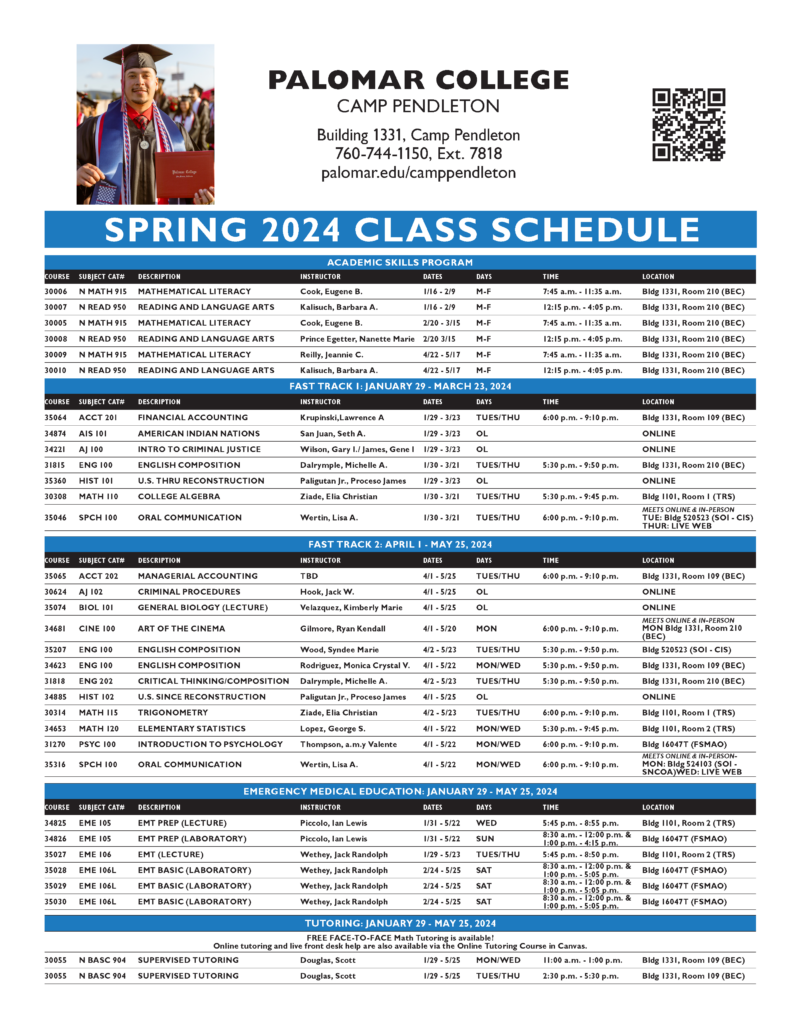 Palomar College Camp Pendleton Class Schedule Palomar College Camp