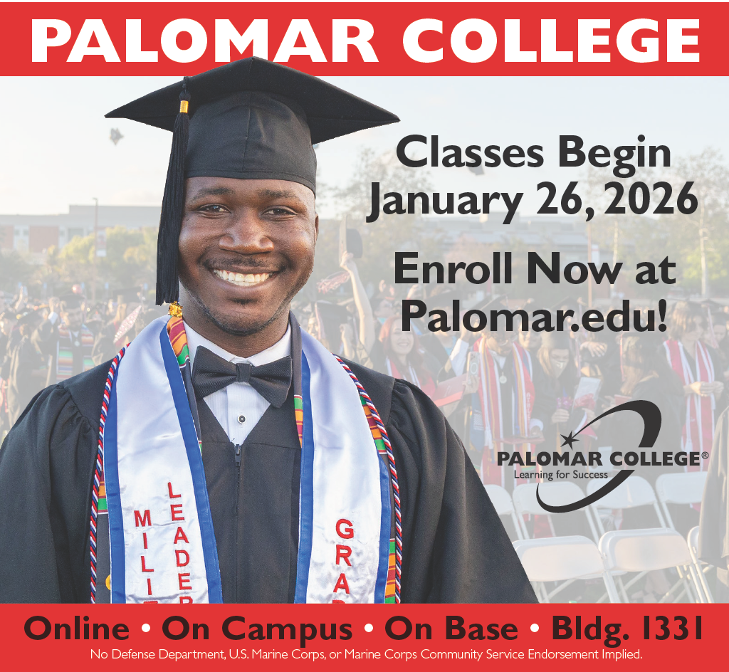 Palomar College Classes Begin January 26, 2026! Photo of a smiling man in graduation cap and gown. 