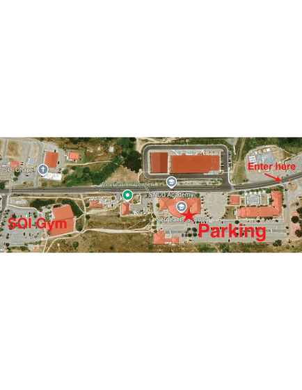 Map 8: SNCO Academy directions from Main Gate and San Luis Rey Gate
Map showing directions to the SNCO Academy (Building 524103) from both the Main Gate (I-5) and the San Luis Rey Gate. From the Main Gate, the route follows Vandergrift Boulevard for approximately 7.5 miles, then turns left onto Basilone Road and continues about 13 miles to the destination, which is on the right. From the San Luis Rey Gate, the route follows Vandergrift Boulevard for about 2.7 miles, turns left onto Rattlesnake Canyon Road, then left onto Vandergrift Boulevard again, and finally right onto Basilone Road, continuing approximately 13 miles to the academy on the right. Blue arrows indicate travel direction, and an inset map highlights the final segment near the destination.