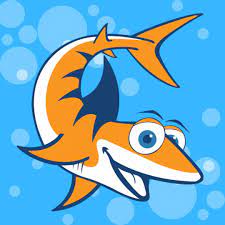 Smiling orange cartoon shark