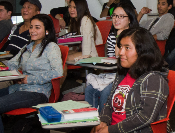 ESL Students at Palomar College. There is a classroom full of diverse students.