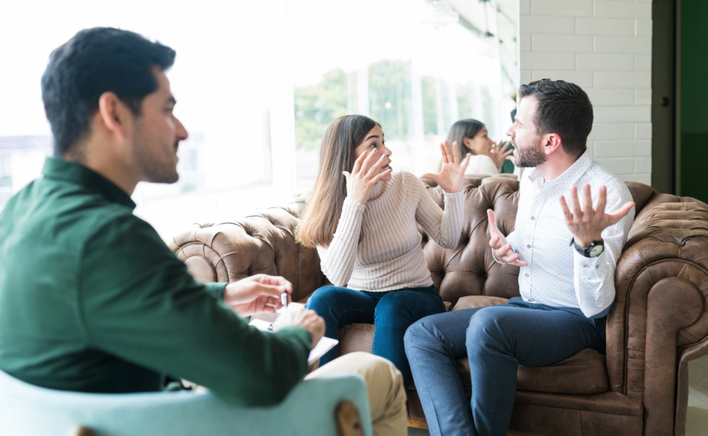 A group of people having a conversation and debating about things.