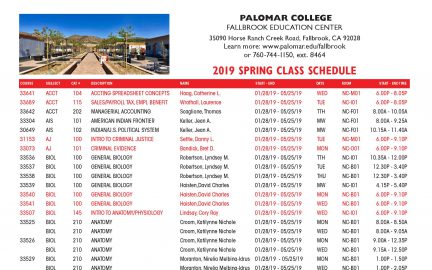 2019 Spring Class Schedule
