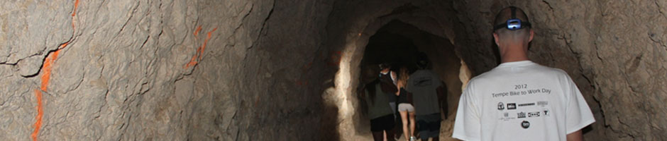 Image of students exploring a lava tube