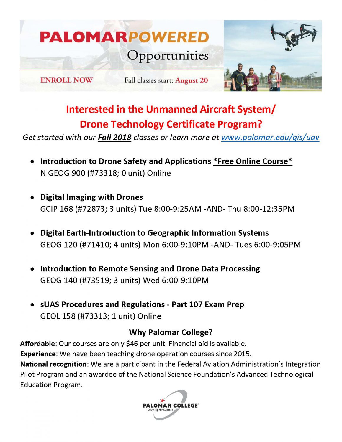 Fall 2018 Classes Palomar College GIS Portal