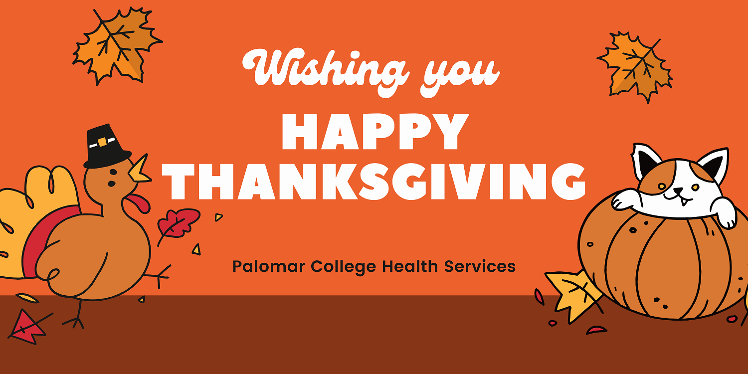 Image of turkey, leaves and pumpkin with text Wishing you Happy Thanksgiving