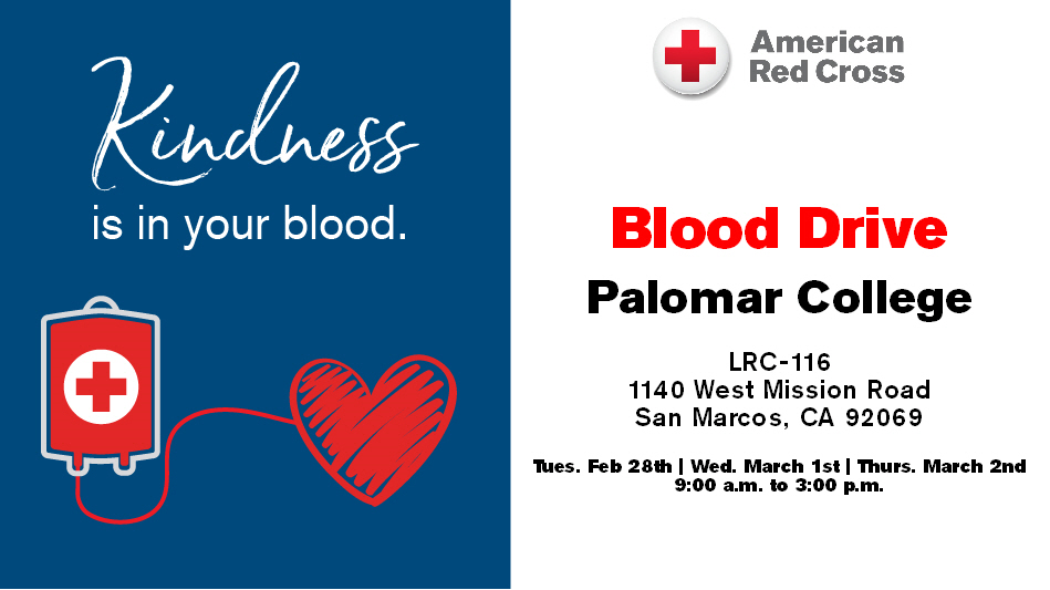 February 28 - March 2 Blood Drive at Palomar College