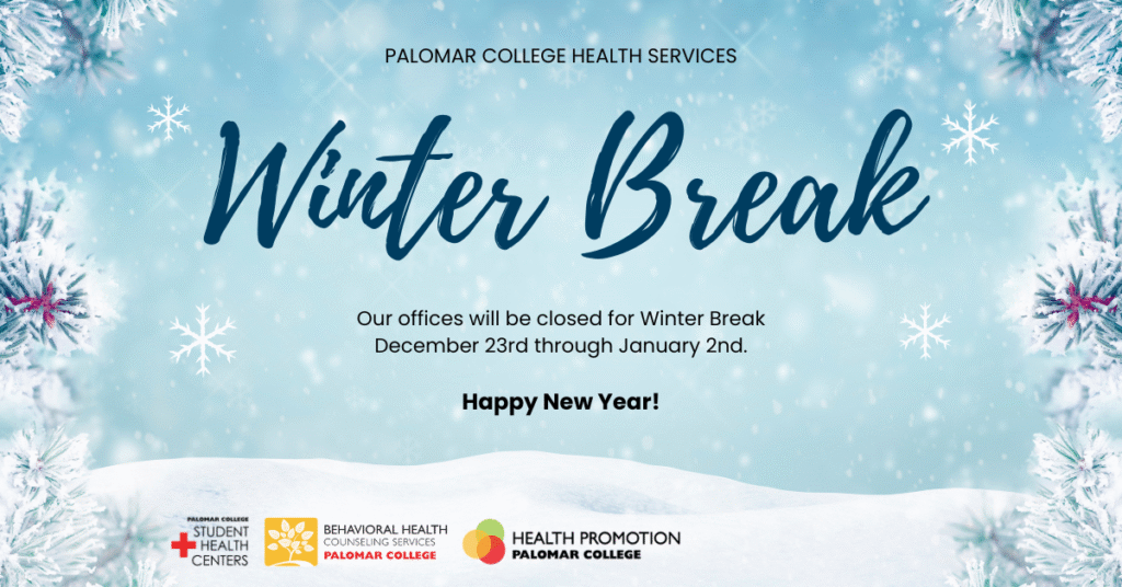 Closure dates for Palomar College Winter Break
