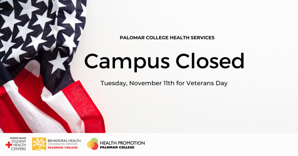 American Flag with campus closure details for Veterans Day