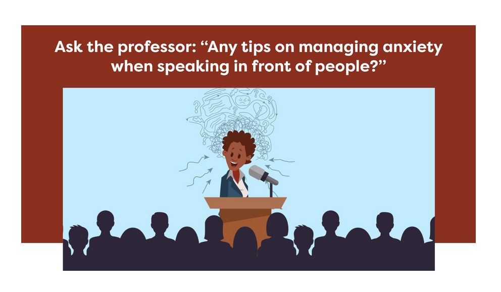 Image of student speaking behind podium to class with text: As the Professor... CampusWell article.