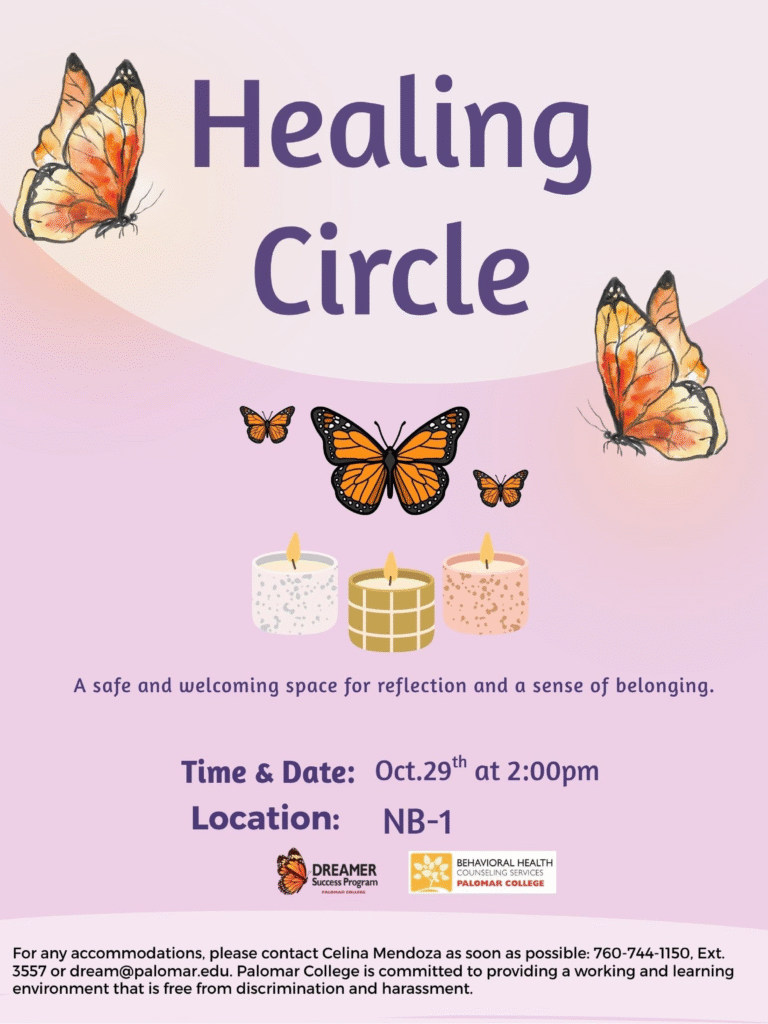 Candles and butterflies with flyer details for Healing Circle