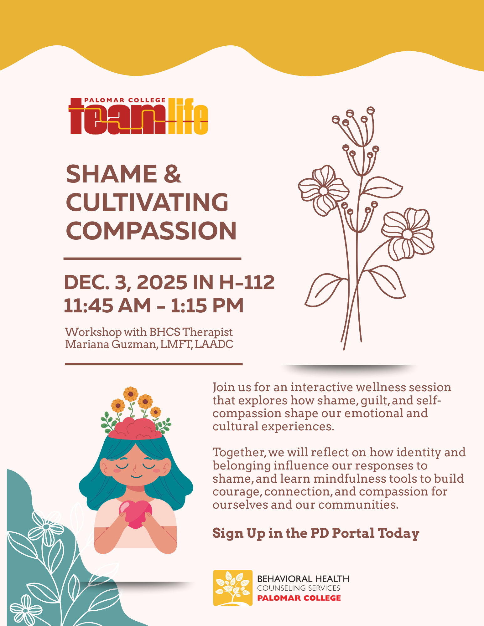 Logo of TeamLife and workshop details for Shame & Cultivating Compassion