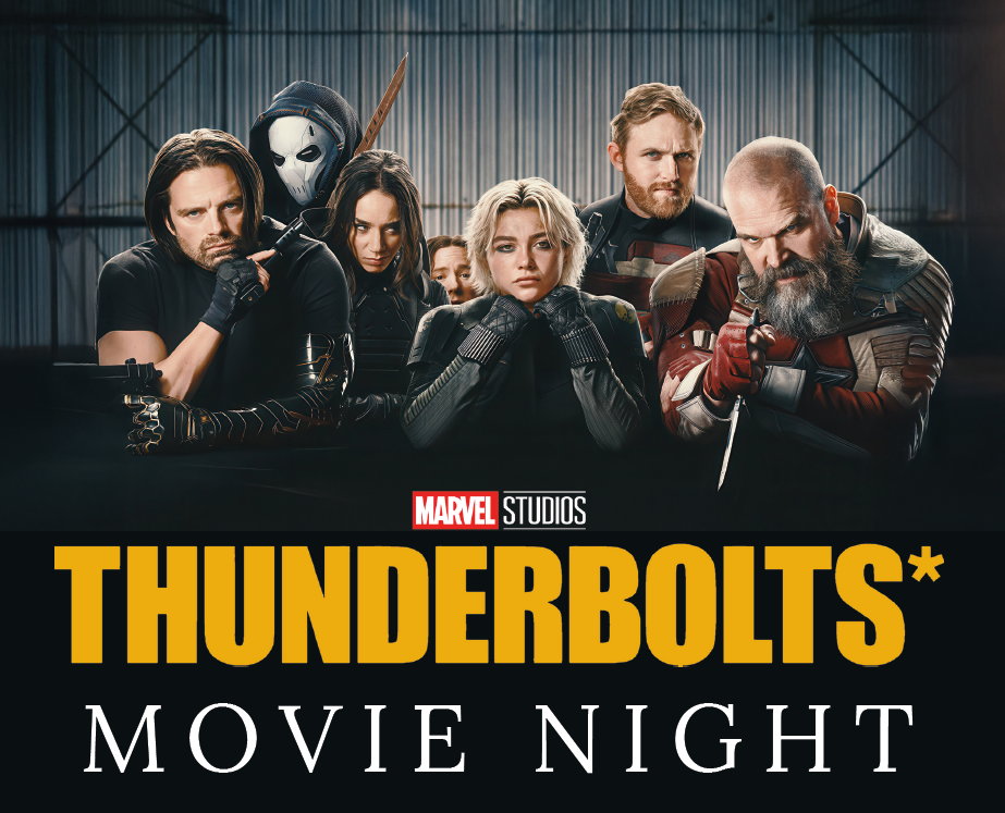 Thunderbolts movie characters posing above the film title Thunderbolts