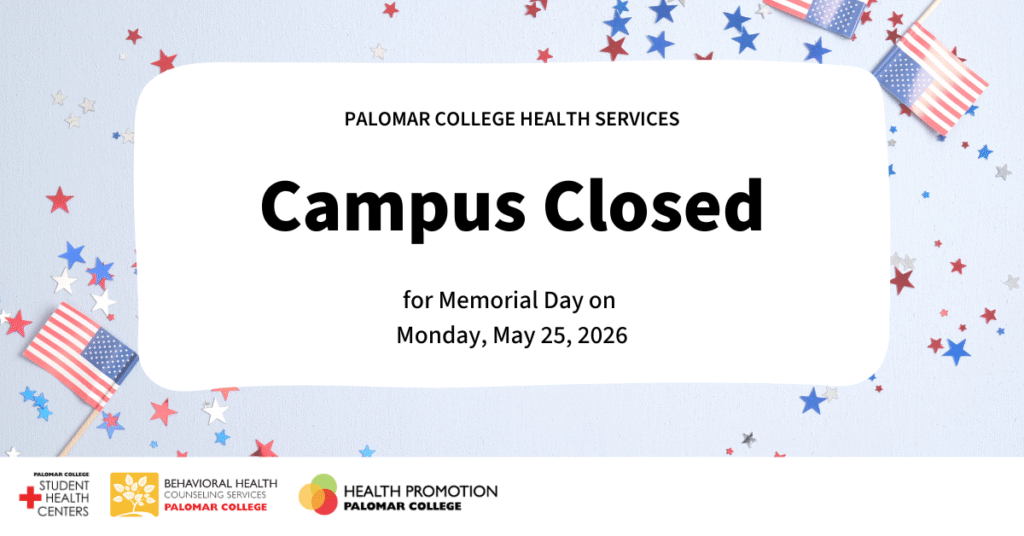 American flags with red and blue confetti stars on light blue background with Memorial Day closure information