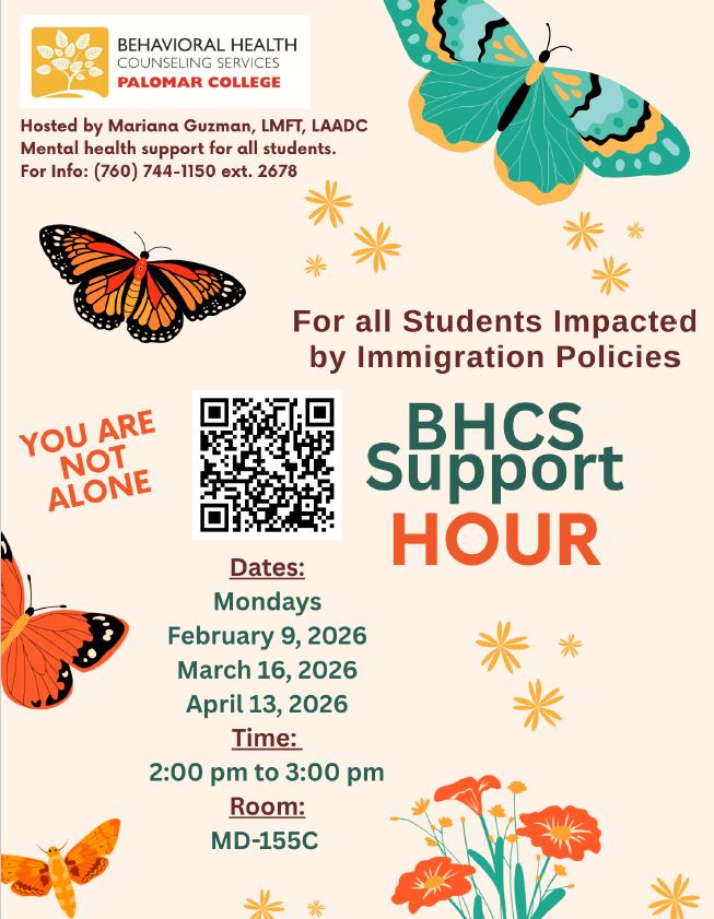 Flyer containing details about BHCS Support Hour offered on Mondays for all students impacted by immigration policies