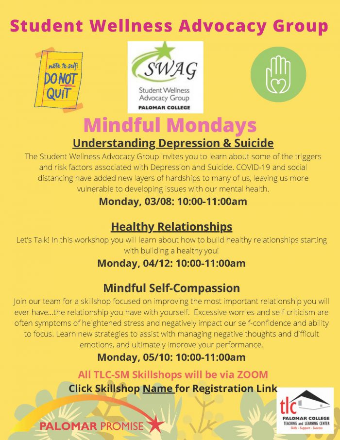 SWAG Mindful Mondays flyer