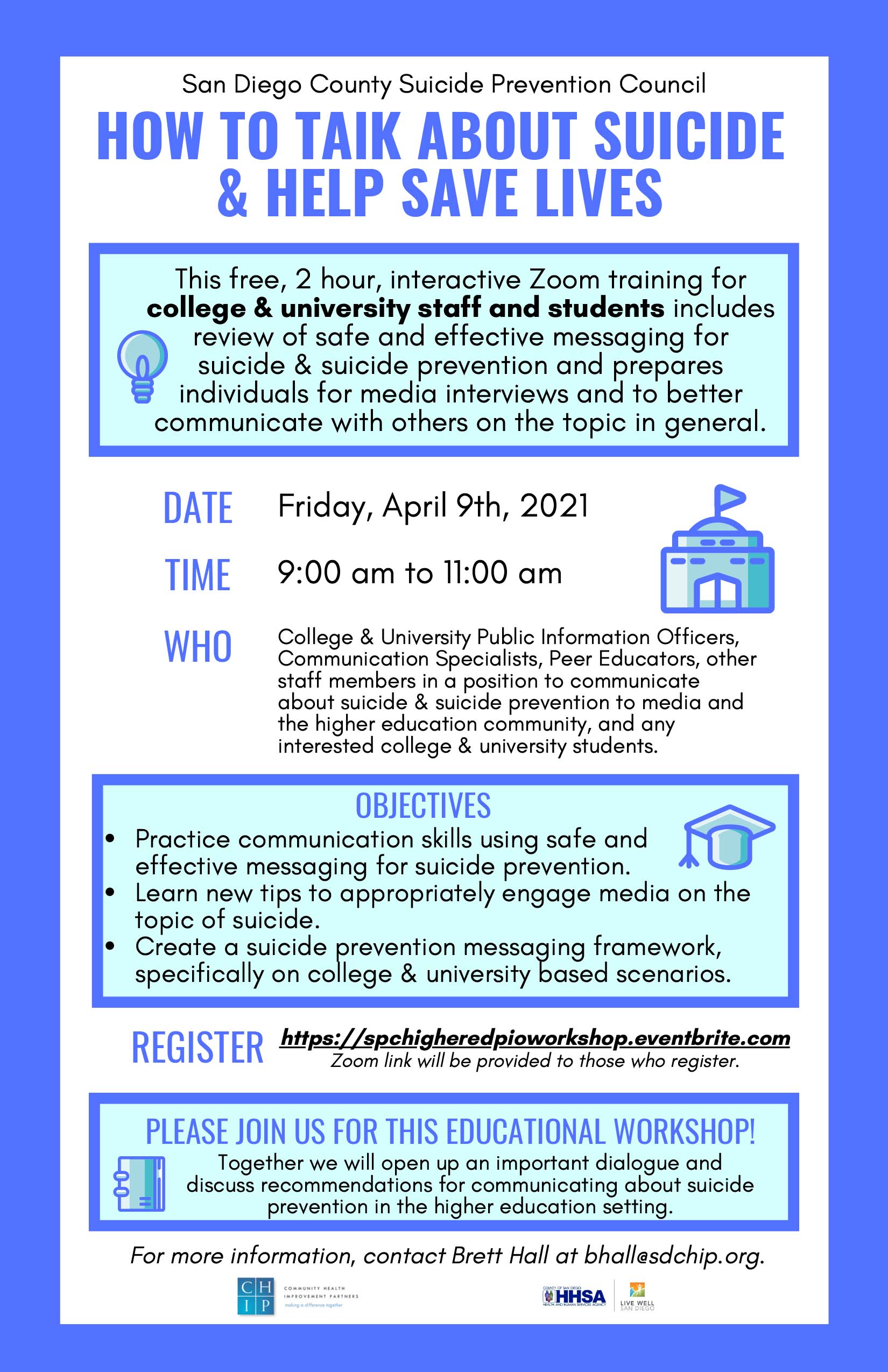 How to Talk About Suicide & Help Save Lives training flyer