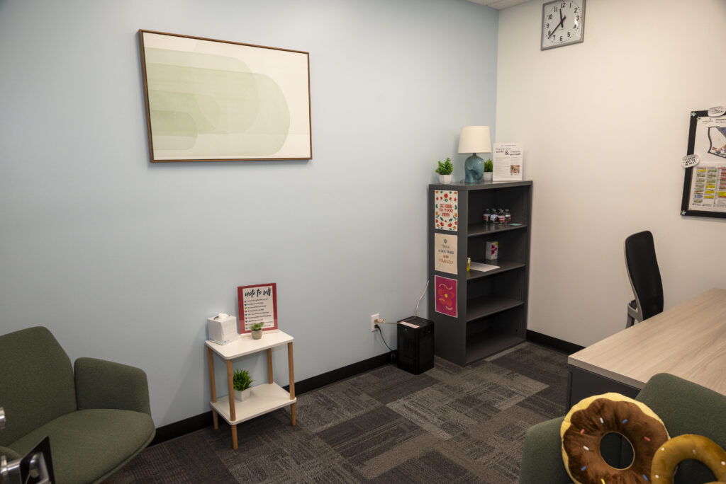 Desk, chair and cabinet inside Behavioral Health Counseling Services office