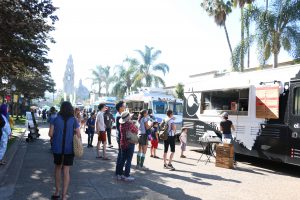A crowd gathered for Food Truck Fridays at Balboa Park.