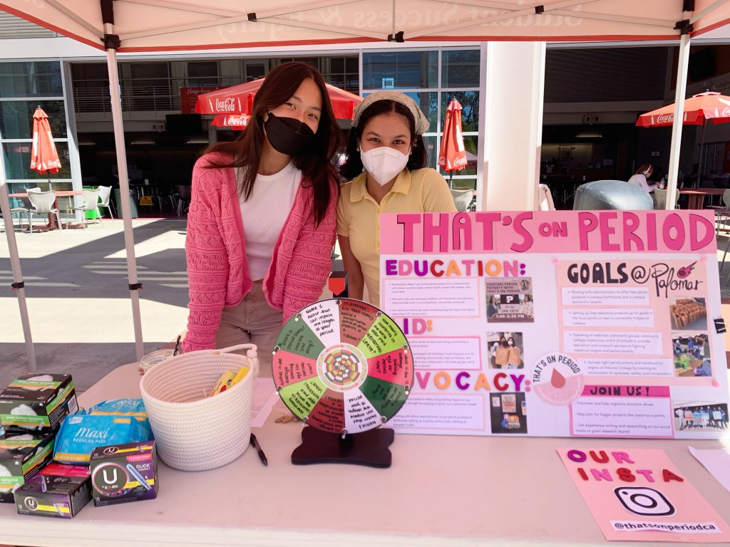 Gabby Le and Stephanie Wu at their That’s On Period Club table at Palomar’s Spring 2022 Club Rush. (Photo courtesy of Gabby Le.)